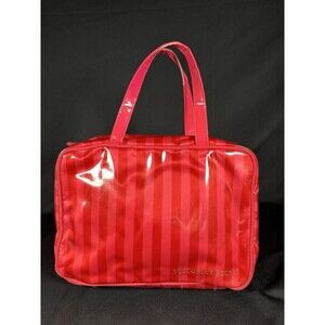 Victoria's Secret Classic Pink Red Striped Travel Hanging Makeup Bag Pre-owned